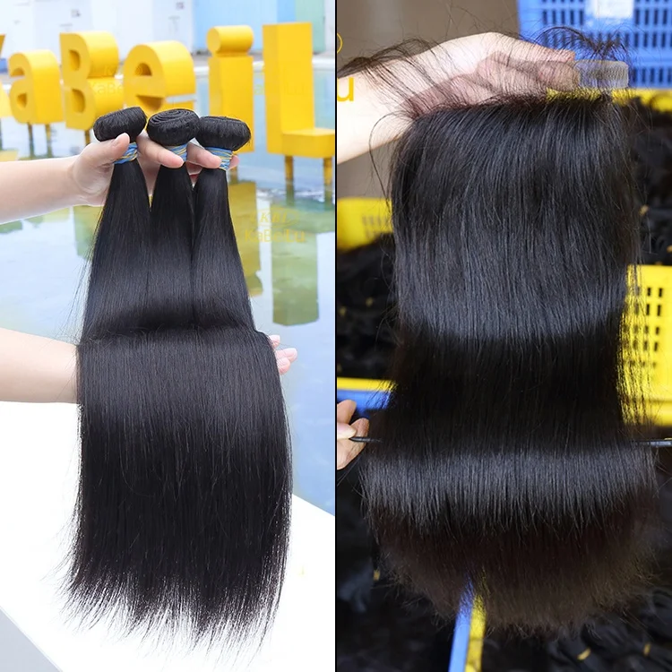 kabeilu Cuticle Aligned Brazilian Straight Virgin Hair 12A 3 Bundles With Lace Closure Human Hair Free Shipping