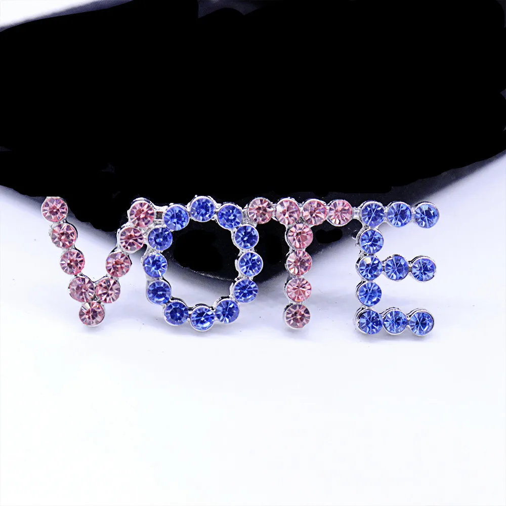 Light Pink And Blue Bling Stone Decorated Greek Gamma Phi Delta Jack And Jill Inspired Lady VOTE Brooch Stylish Women Voting Pin