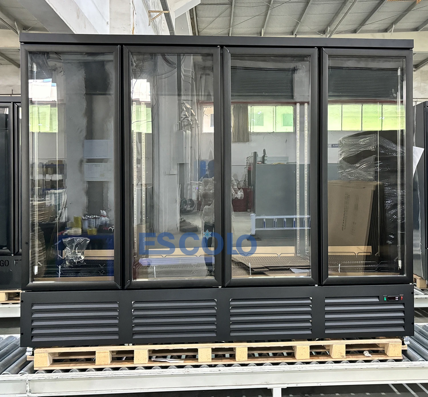 Commercial supermarket 4 doors vertical glass display cold drinks refrigerator and freezer