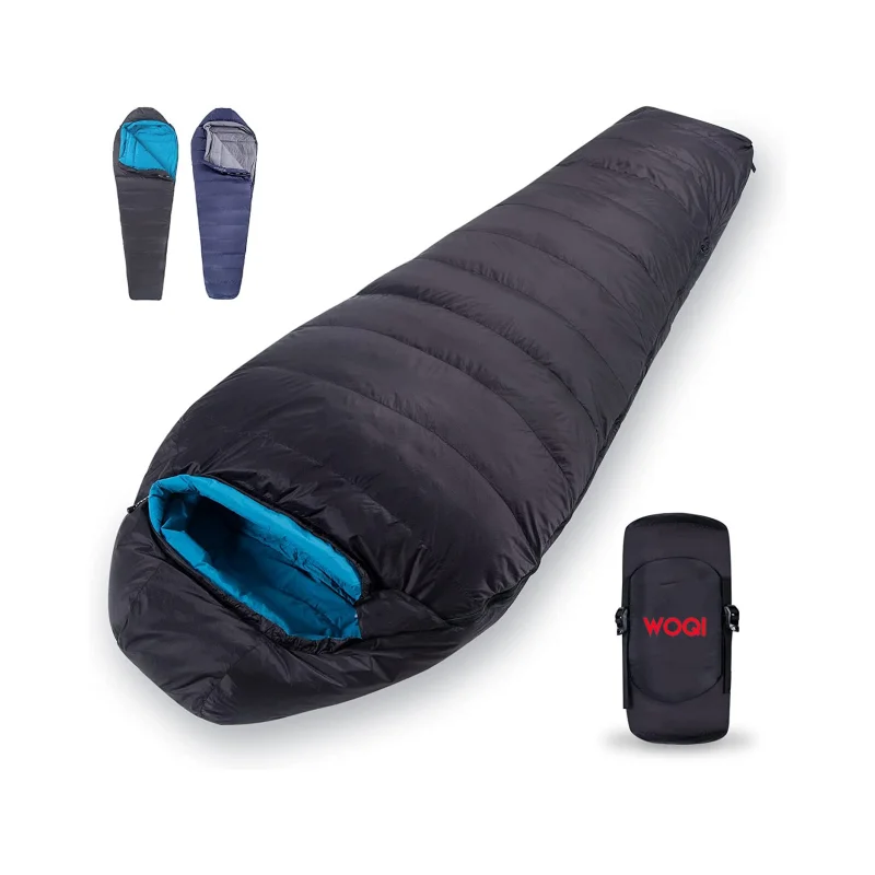 Woqi Mummy Shape Goose Down Warm Sleeping Bag with Compact Camping Equipment a 15-degree Rating