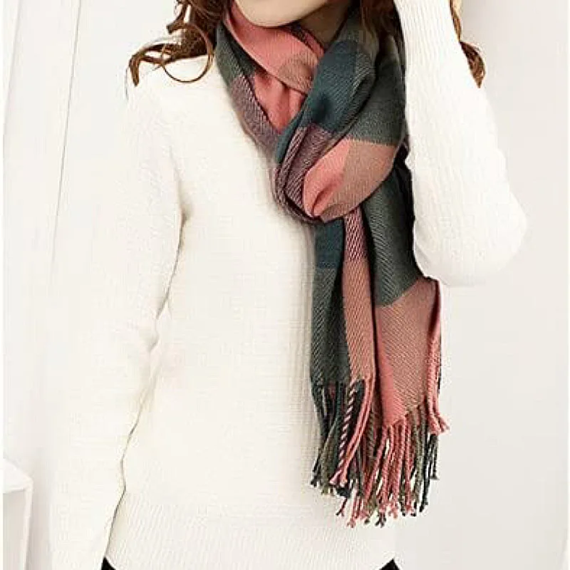 Manufacturer Custom Fashion Long Big Grid Winter Warm Lattice Large Women Shawls