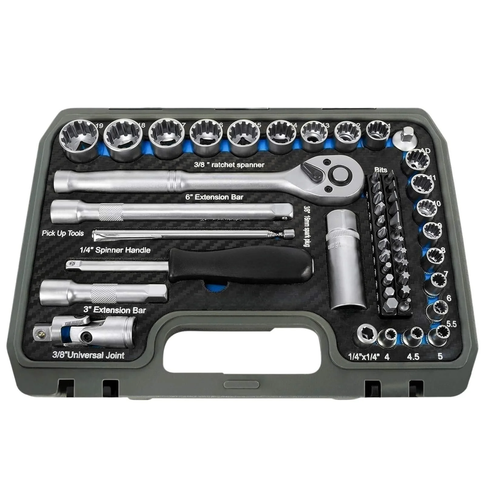 GTYPRO Taiwan Quality 52pcs Multi-Tooth Inch TORX Gear Lock Ratchet Set Profile XZN E Profile Socket Set Metric 1/4 3/8 Nut Bit