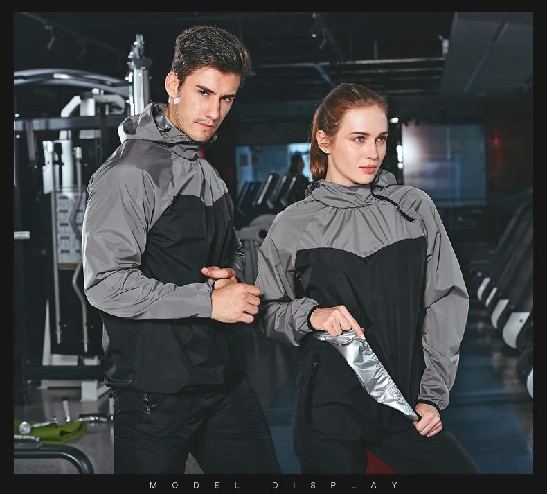 Custom Silver Coated Mens Women Sweat Sauna Suit Body Slimming Sweat Suit Running Gym Loss Weight Sweat Sauna Jacket and Pants