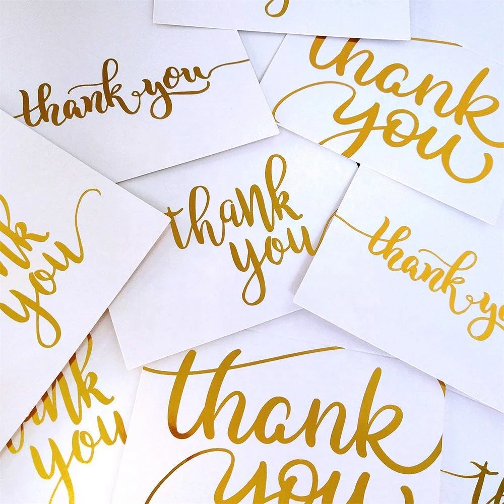 Custom Gold Foil Thank You Cards Bulk with Envelopes Stickers 3 Designs Blank Thank You Notes Greeting Cards 4x6 inches