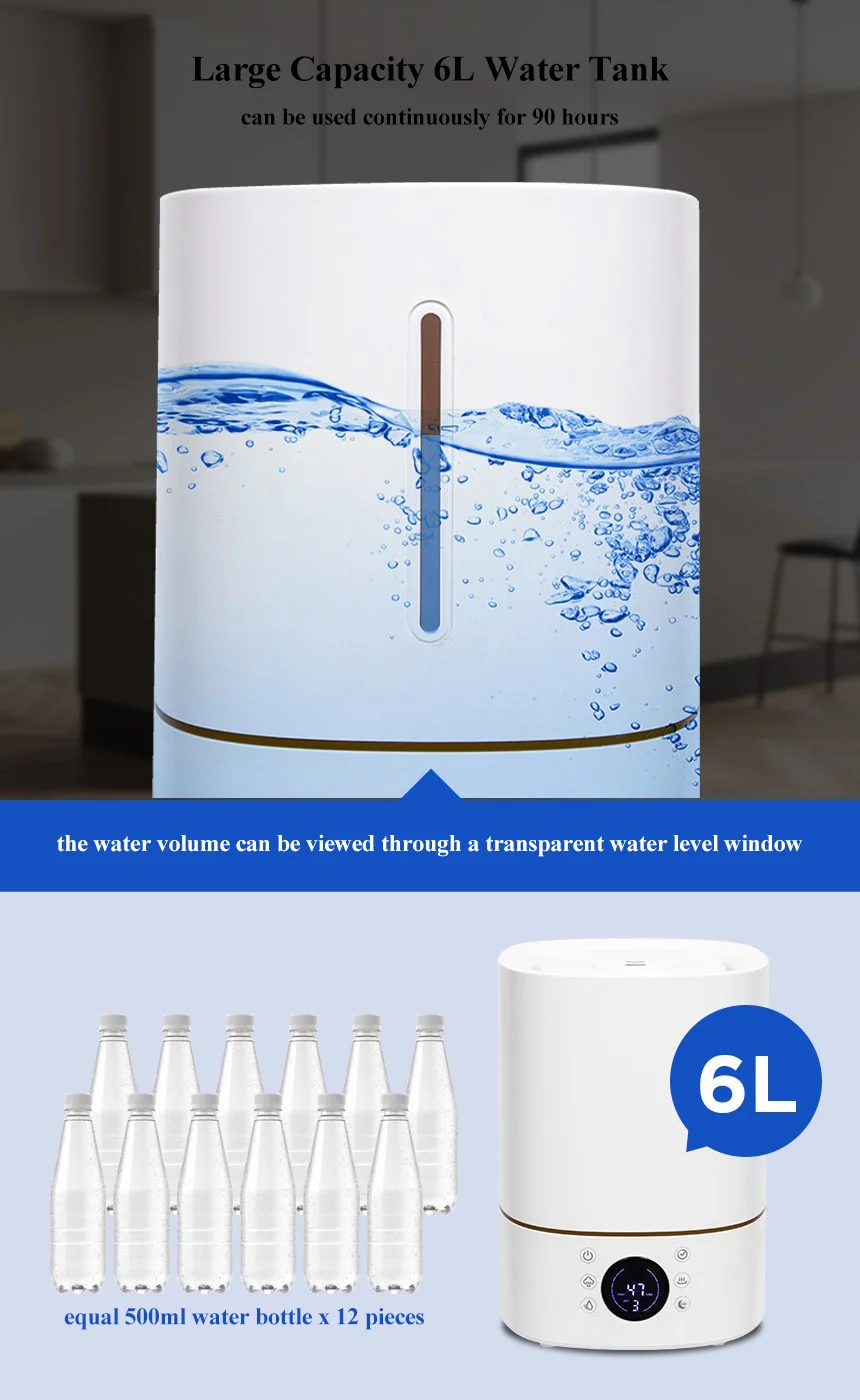 RUNAL OEM ODM 6L Indoor Big Fogger Led Remote Control Tuya Alexa Wifi Cool Warm Mist Smart Ultrasonic Air Humidifier For Home