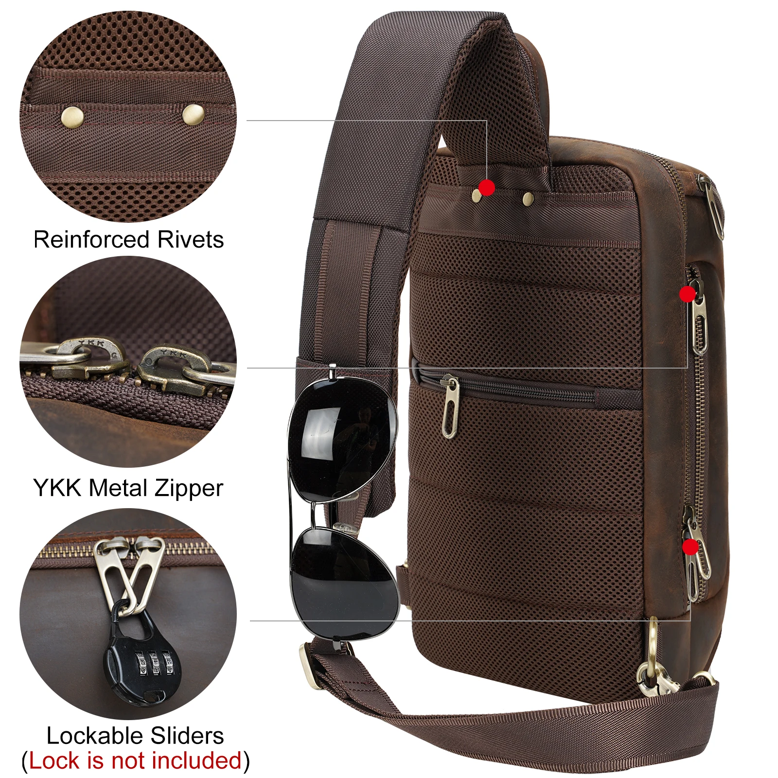 Newest Design Wholesale Durable Genuine Leather Crossbody Bag Crazy Horse Leather Shoulder Bag Real Leather Messenger Chest Bag