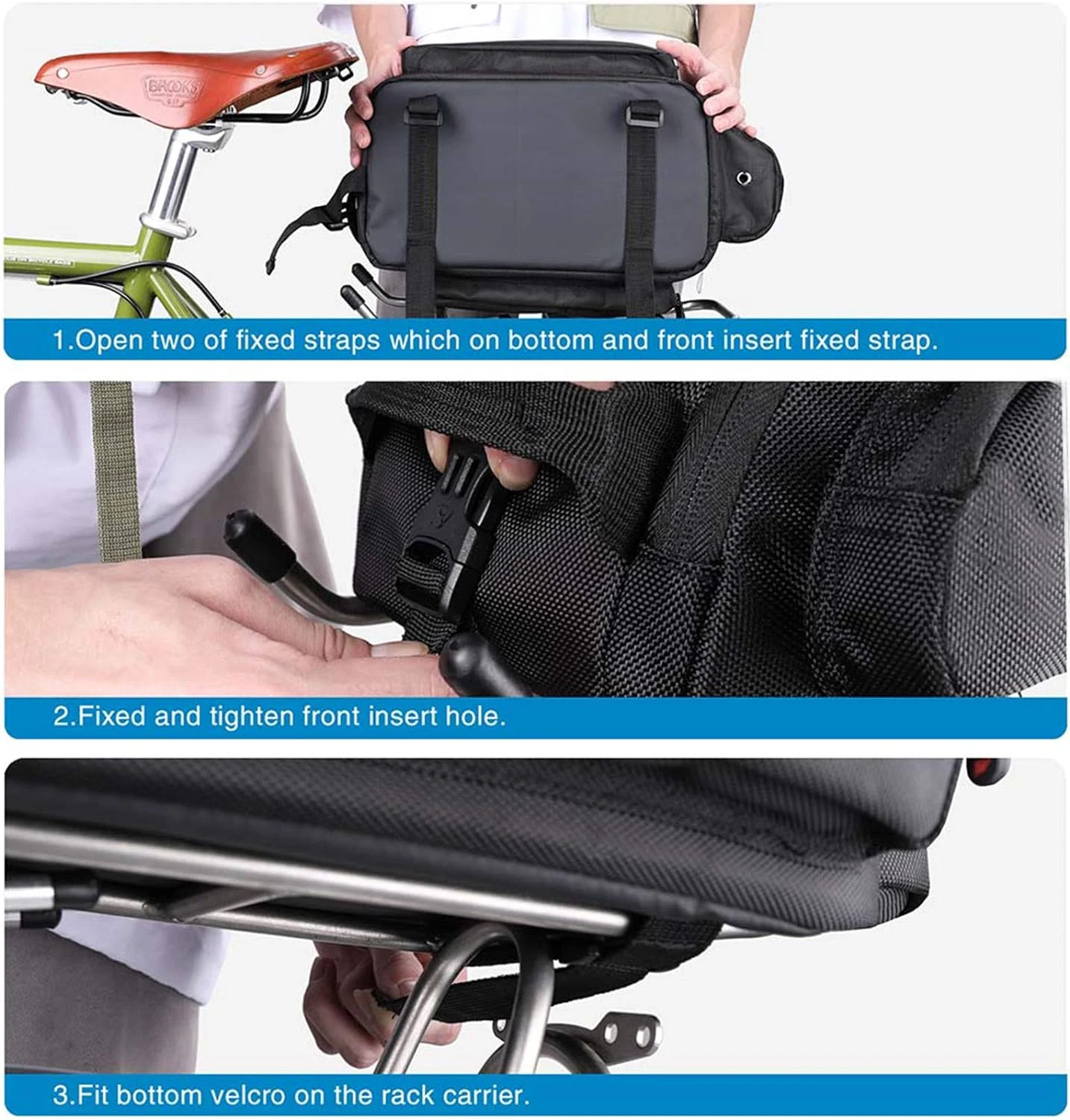 Waterproof Bike Pannier Bag Bicycle Trunk Bag 12L Bike Rear Rack Carrier Bag with Rain Cover