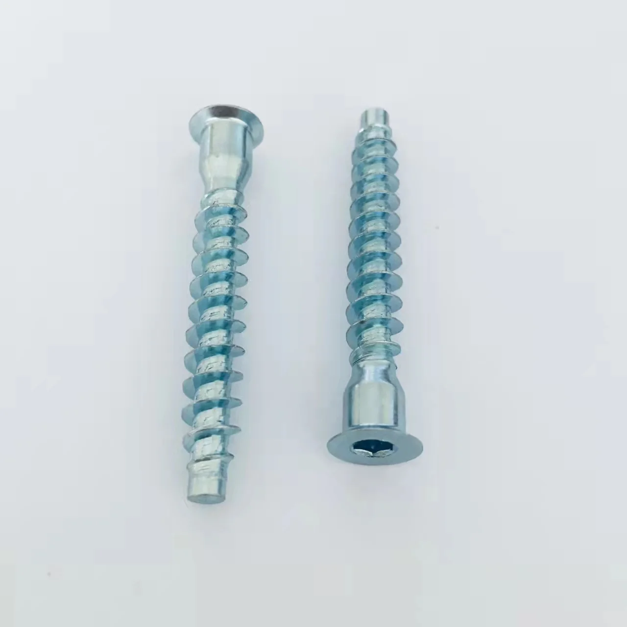 Blue white zinc Hex socket deep hole Euro screws for furniture 6.3x50