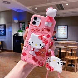 High Quality TPU Cute Kitty with Holder and Lanyard for casing iphone 14 promax