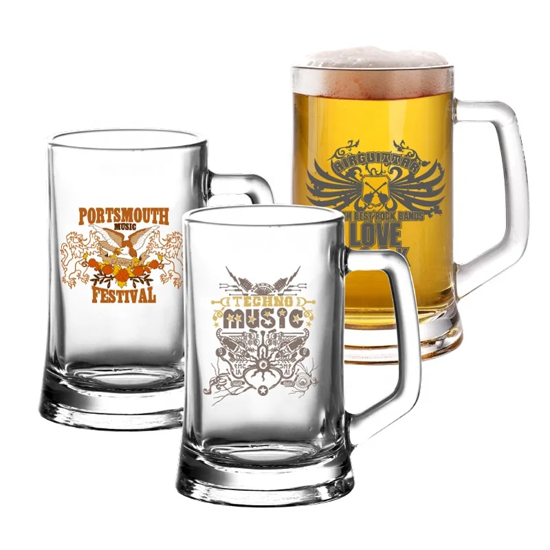 470ml Durable Big Beer Drink Mug Gold Rim Glass Cup Drinking Tea Vintage Mugs Handle Juice 16oz Clear