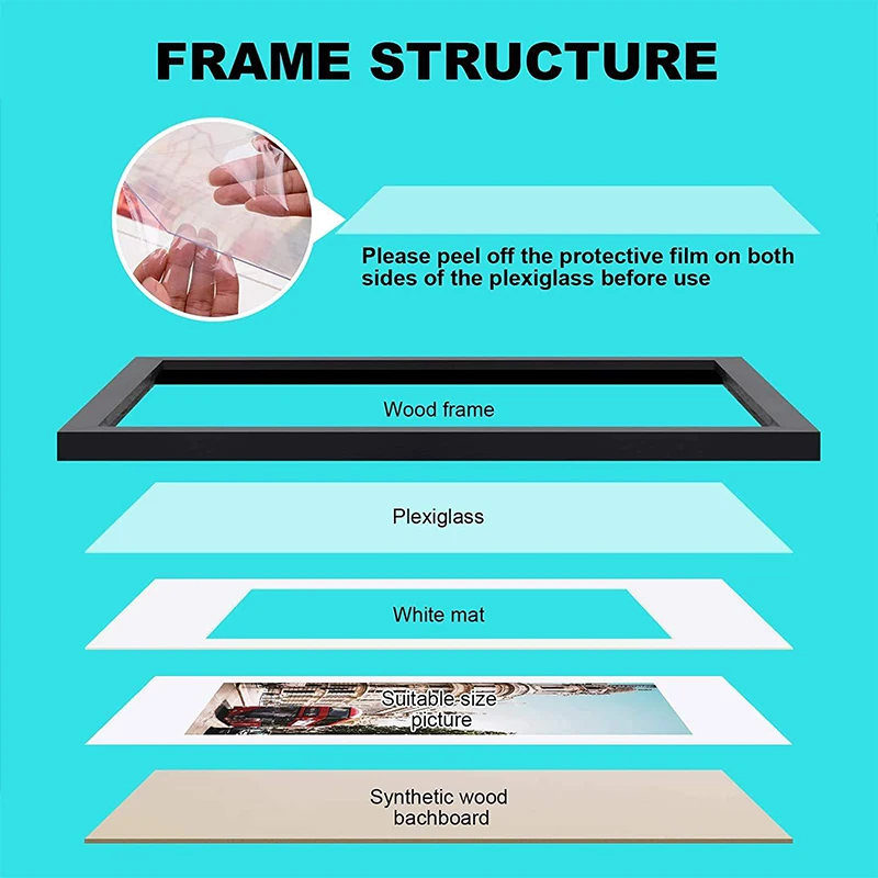 Custom A1 A2 A3 A4 2x3 3x5 5x7 11x14 16x20 Home Simple Stylish Modern Wooden Black Photo Picture Frame Mini Photo Frames