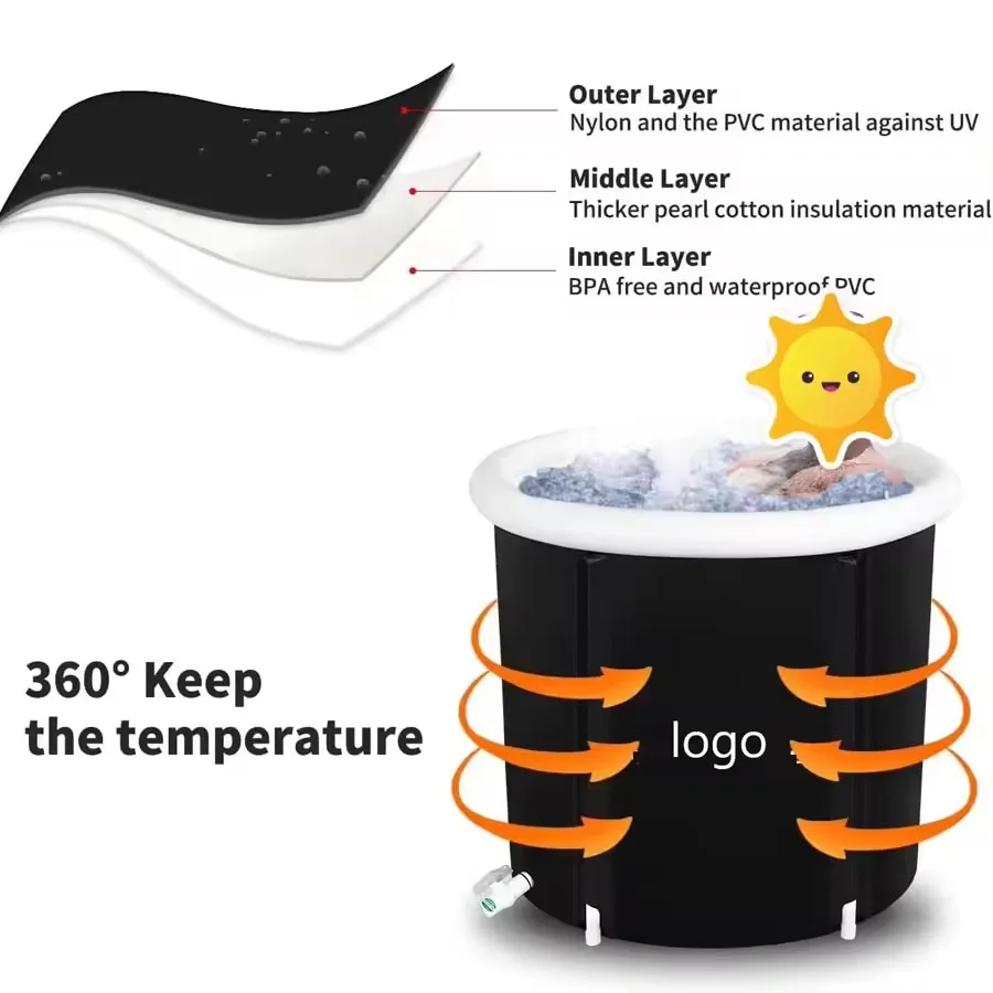 Custom Inflatable Portable Ice Bath Tub for Recovery Therapy Cold Plunge Pvc Bathtub with Lid