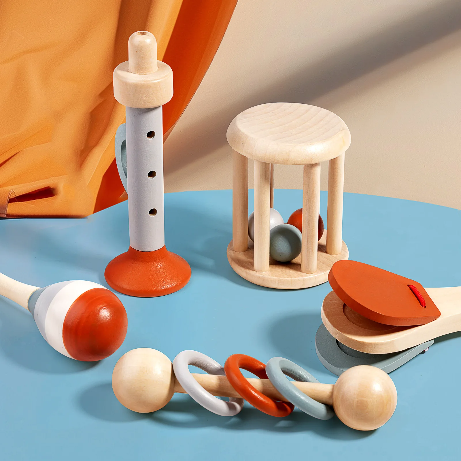 Factory Price Hand Grasping Bell Rattle Musical Instrument Educational Toy Infant Soothing Bed Bell Baby Wooden Toy