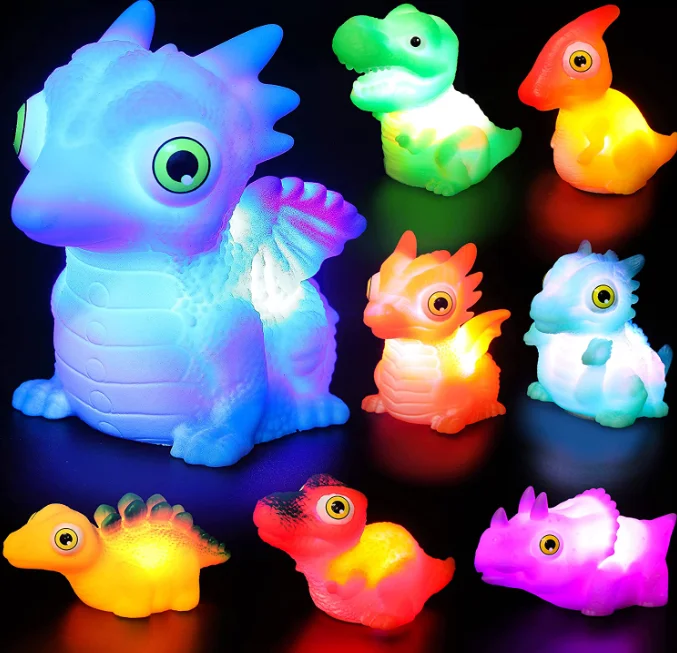 Light Up Bath Toys, Toddler Flashing Colourful LED Bathtub Dinosaur Toy, Baby Bathtime Floating Rubber Shower Toy for Infant Ba
