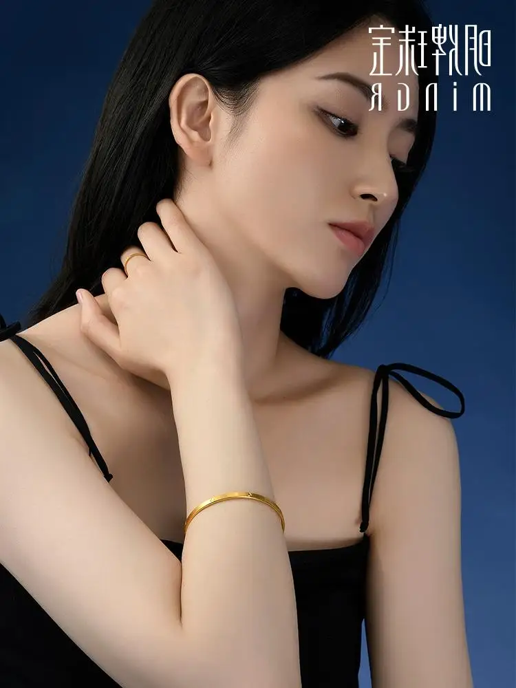 Mingpai Jewelry Gold Bracelet Foot Gold Highlight Gloss Diamond Pattern Simple Dumb Women Bracelet Fashion AFI0062