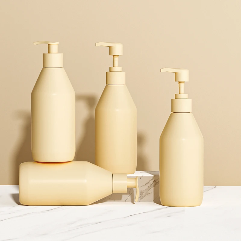 New Design Empty Round Yellow Shampoo Pump Bottle and Conditioner Bottles with Large Head lotion Pump