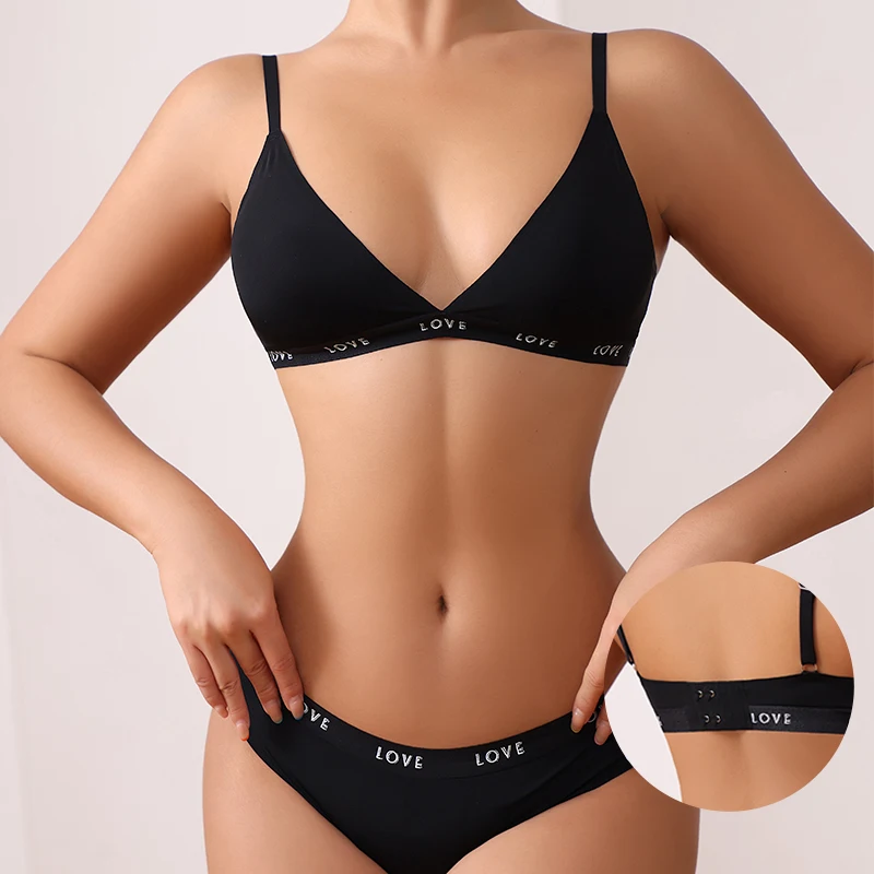 Sharicca High Quality Letter Print Bra And Panty Set Seamless Wireless Bra And Thong Women Bra & Brief Sets