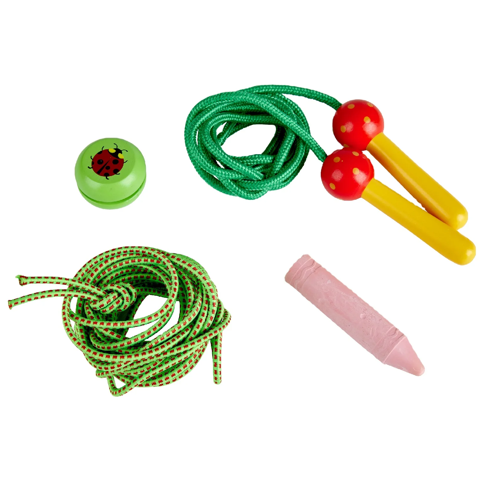 Promotion Education Outdoor Toys 4 Set Wooden Handle Jump Rope Rubber Band Yo-Yo Chalk Outdoor Education Toy Set for Kids