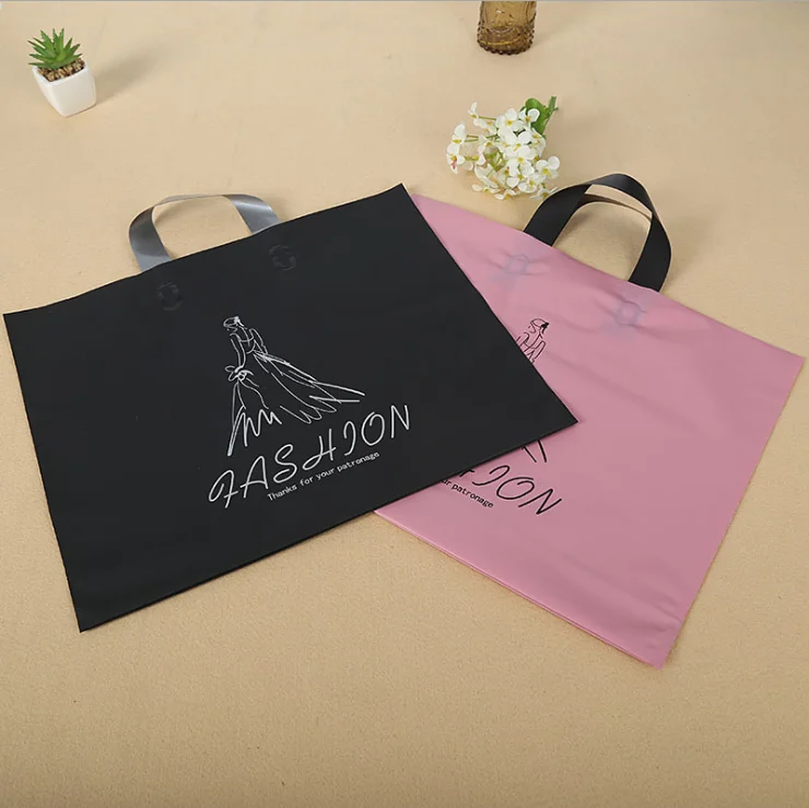 Custom Printed Logo Biodegradable Clothes Shopping Poly PE Plastic Shopping Bag With Handle