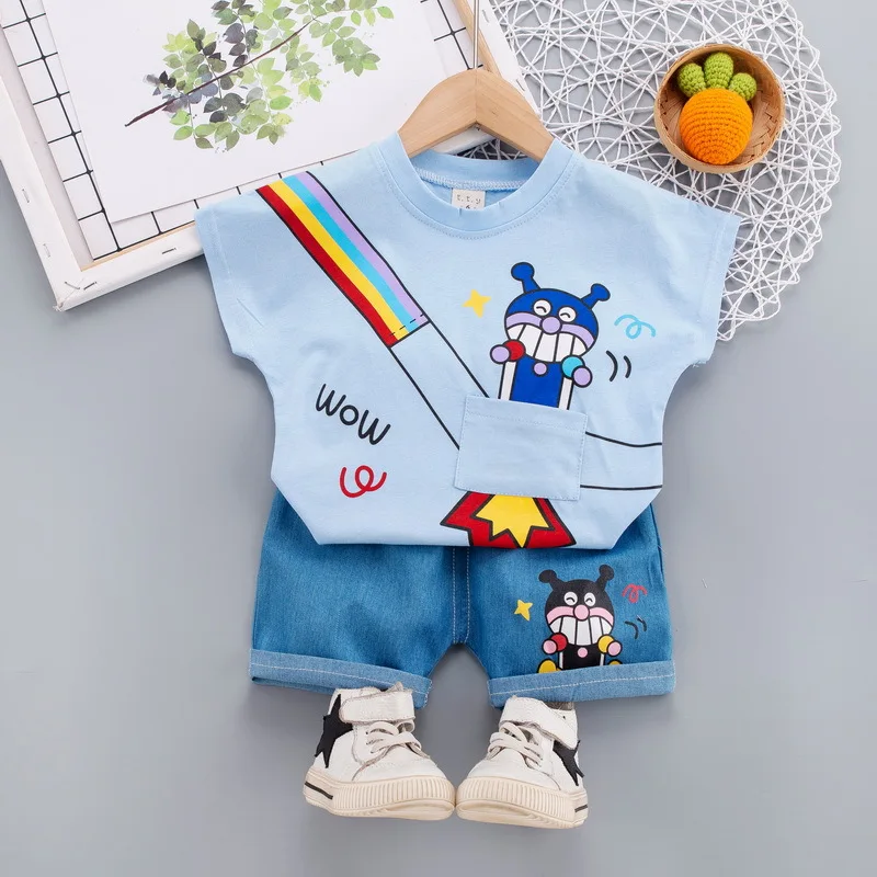 Hao Baby New Boy Cartoon Suit Short-Sleeved Summer Children Clothes Set Kid Two-Piece Clothing Set