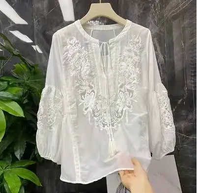 custom Beauty fashion women clothing embroidery office shirt wholesale custom tops blouses