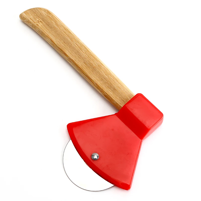 Online Hot Selling Axe Wheel Blade Cheese Slicer Pizza Cutter with Bamboo handle(Black/Red)