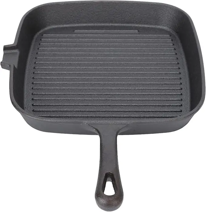 Cast Iron 24cm Grill Pan Fast Heat Conduction On Stripe Frying Steak Skillet For Home Kitchen
