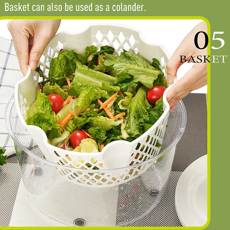 5.6L Lockable Colander Basket Washer Dryer Easy Draining Compact Storage Salad Spinner Vegetable Washer with Bowl