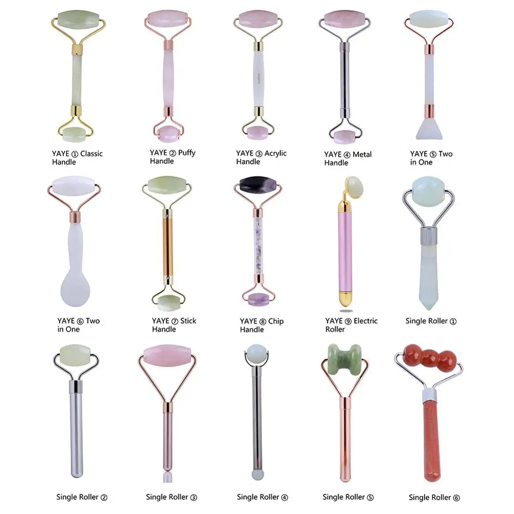 High Grade Metal Facial Massage Roller Natural Rose Quartz Jade Roller Slimming Anti Wrinkle Cellulite Beauty Roller