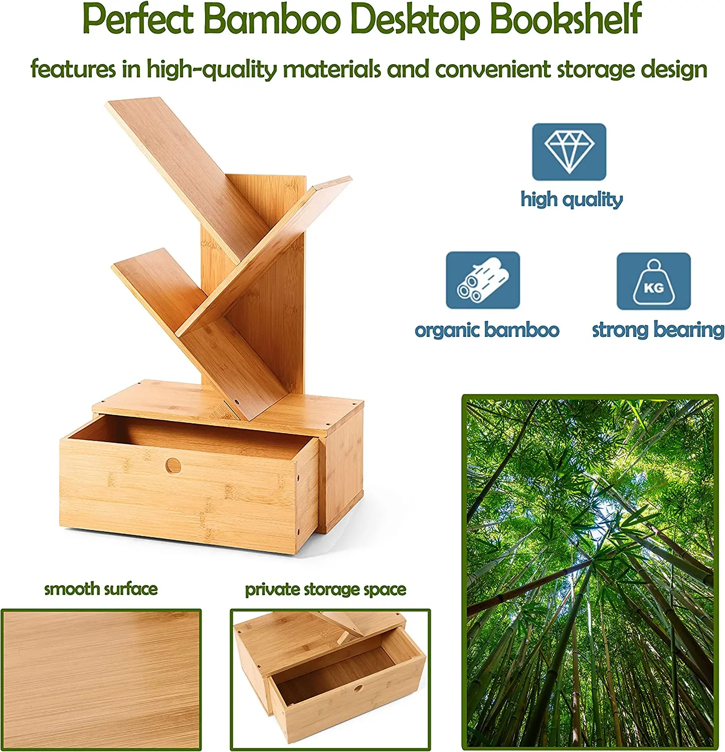 Wholesale Bamboo Wood Free-Standing Holder Organizer Tree Bookshelf Nordic4-Tier Small Book Rack Shelf