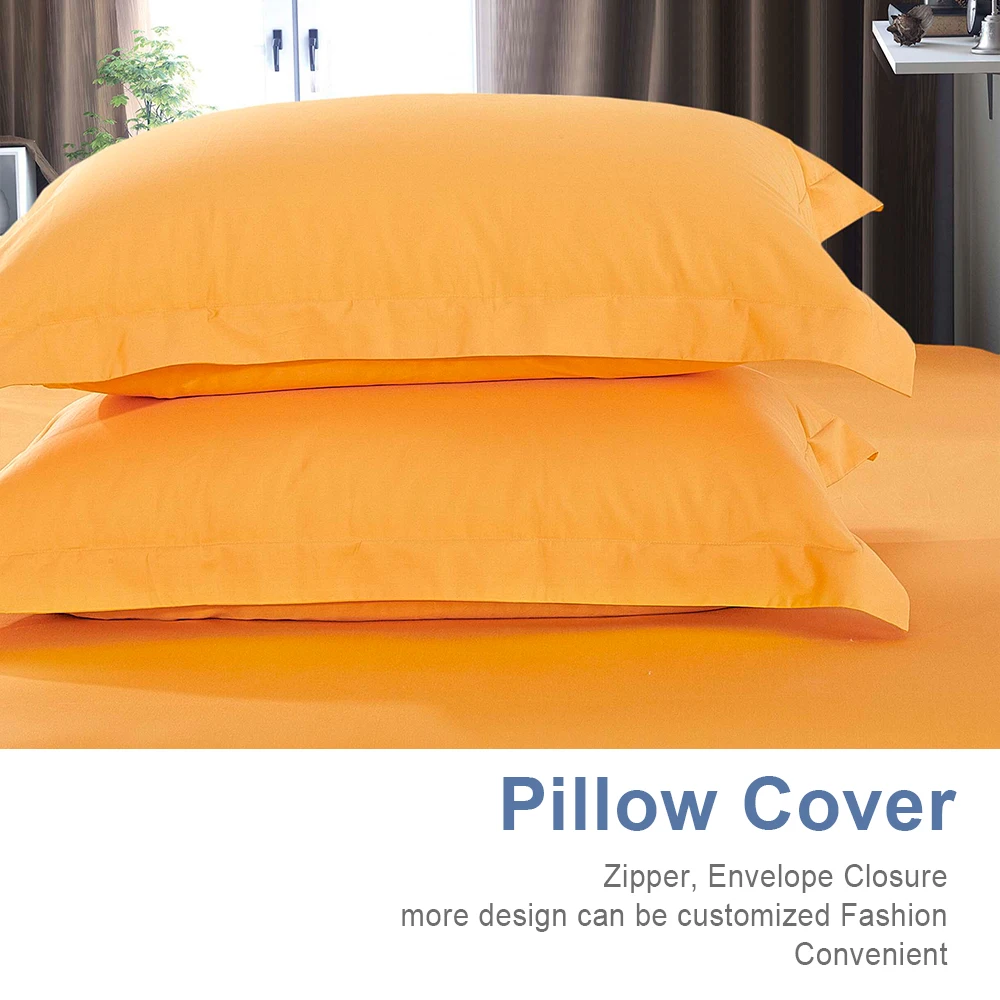 Hotel Plain Orange Bed Linen 100% Cotton King Bed Sheets Sets Wholesale 4 Pieces Hotel Flat Bed Sheets