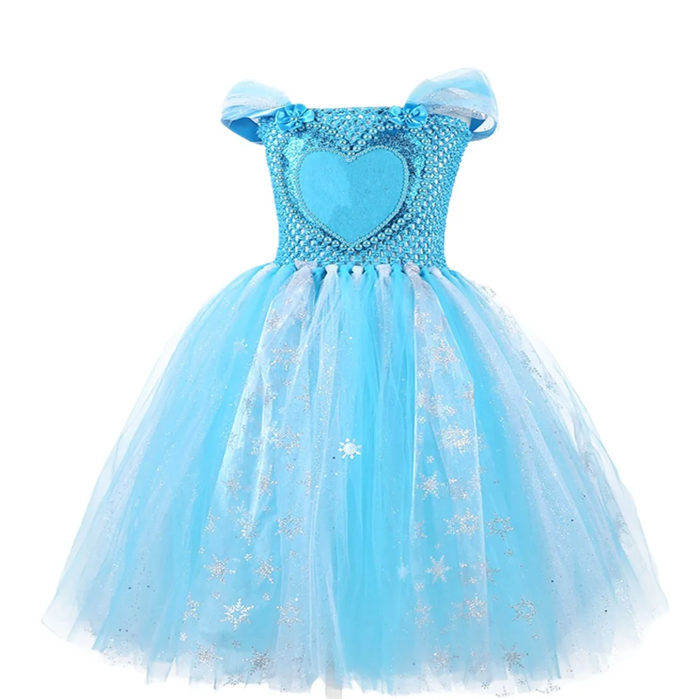 Ice Elsa Queen Toddler Kids Little Girls Princess Costume Blue Cosplay Dress up Birthday Party with Accessories