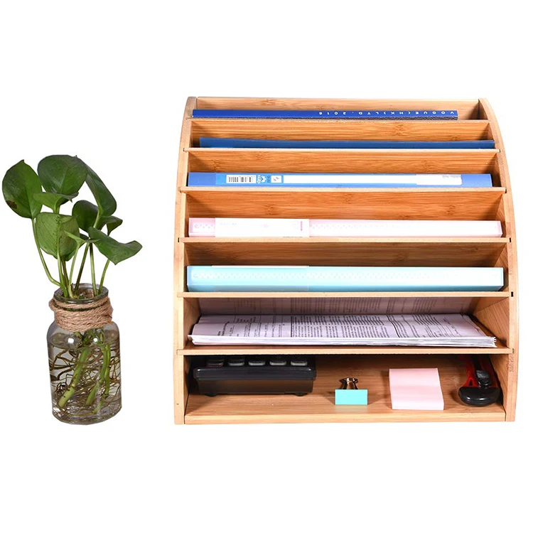 Bamboo Desk Paper Sorter File Folder Organizer Rack With 6 Shelves