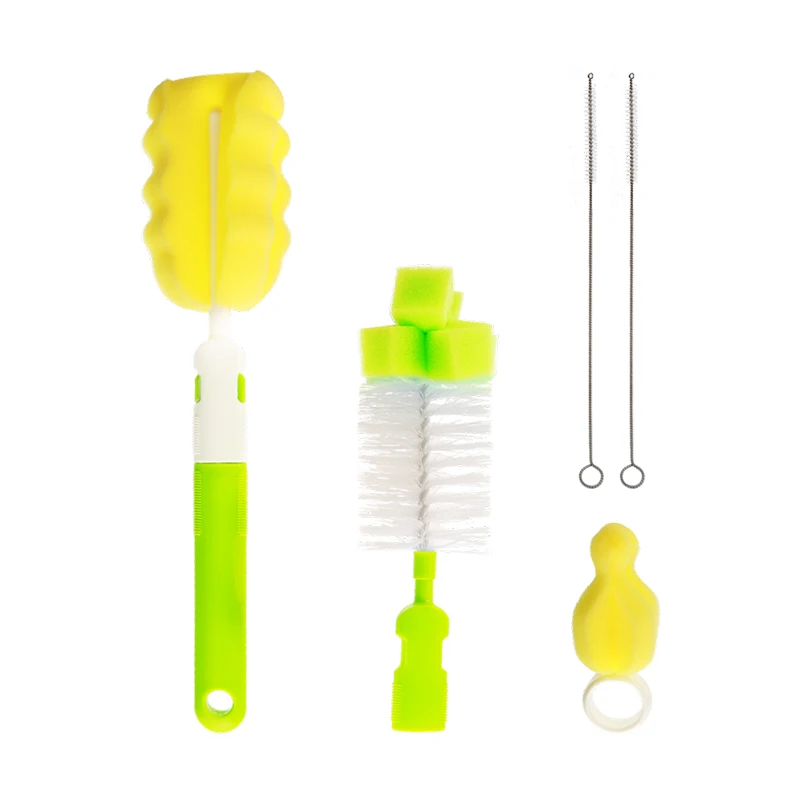 Multi-Fountion  6 Piece Baby Products 360 Degree Baby Feeding Bottle Cleaning Sponge Brush Kit