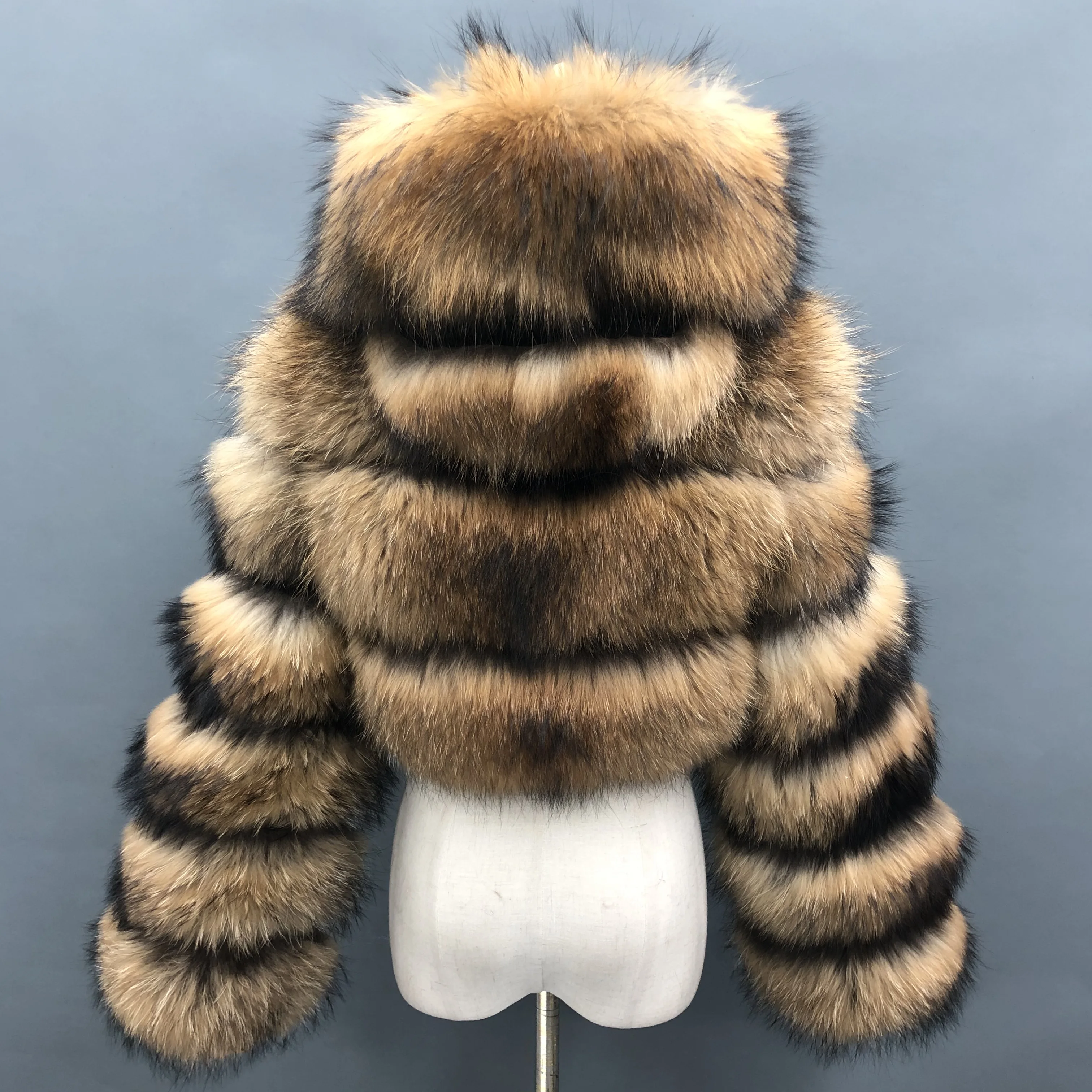 Elegant Breathable Free Logo Women Real Raccoon Fur Coats Wholesale