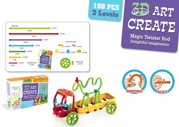 
Newest Flexible Rod Construction Toys 108pcs Building Sticks Blocks 3d toy DIY brick puzzle 