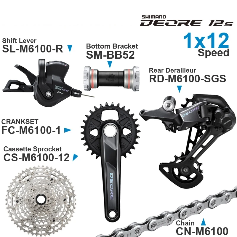 Велосипедный переключатель передач SHIMANO DEORE M6100 m6000 Задняя кассета звездочек цепи комплект кривошипников кронштейн 1x12 Скоростей детали для горного