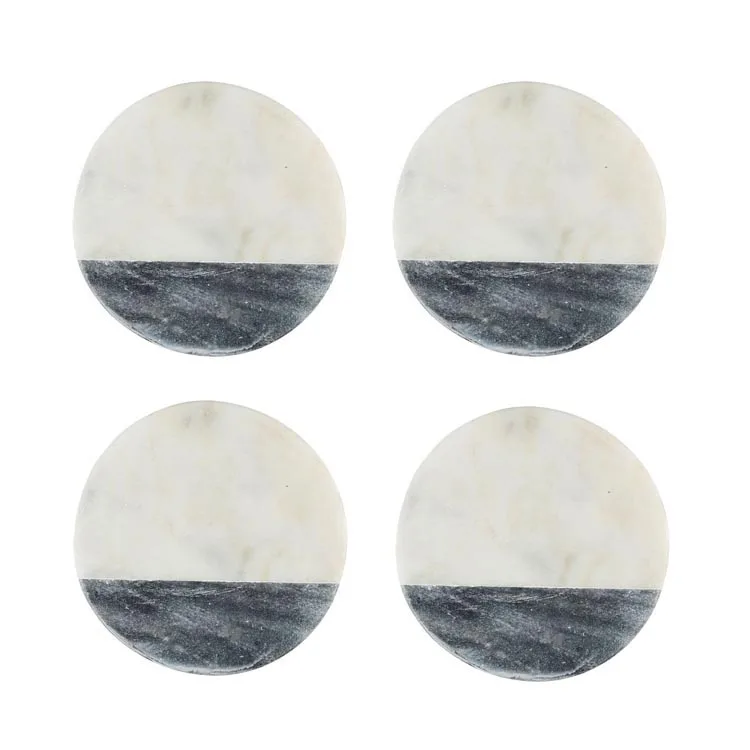 
Luxury Christmas Whisky Black Cup Tea Stone Round Marble Coaster For Drink With Brass 