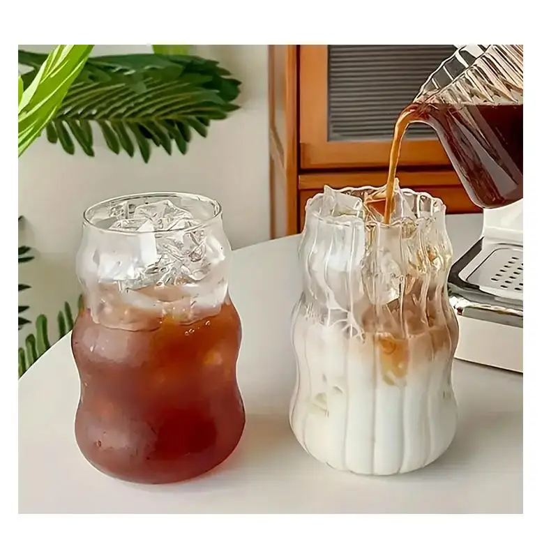 Hot Selling Minimalist Striped Transparent Glass Cups Creative Juice Water Cups Soda Bubble Tea Coffee Cups