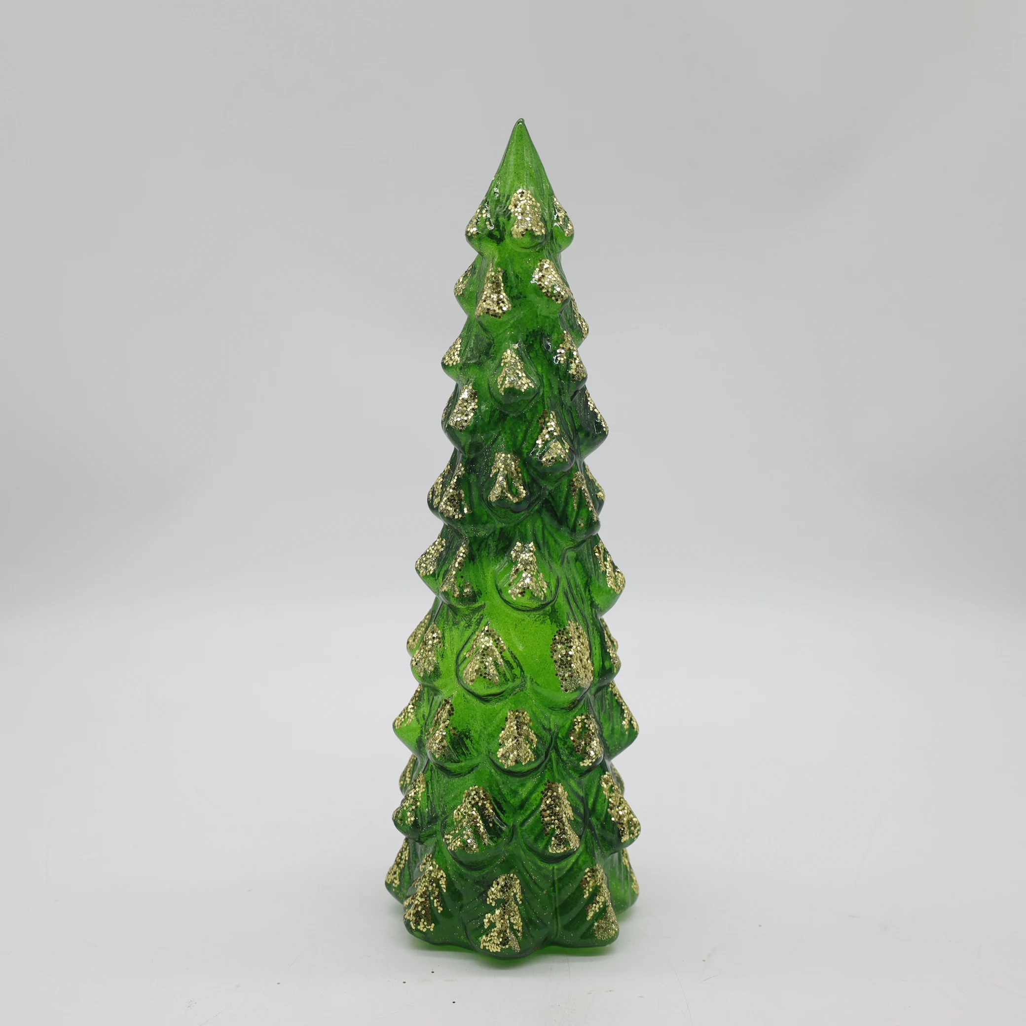 Newest style beautiful handmade 8*20 cm green glass tree crafts home decorations christmas glass tree with led light
