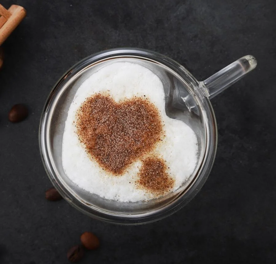 Manufacturer high borosilicate 180ml 6oz double wall glass cup heart love shaped glass coffee tea cup heart glass mug
