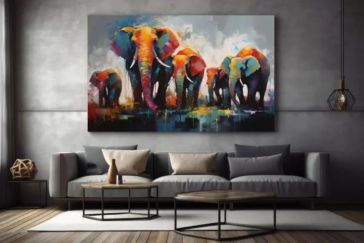 Modern Hand-Painted Oil Painting on Canvas Abstract Elephant Wall Art Stylish Modern Abstract Animal Scenery