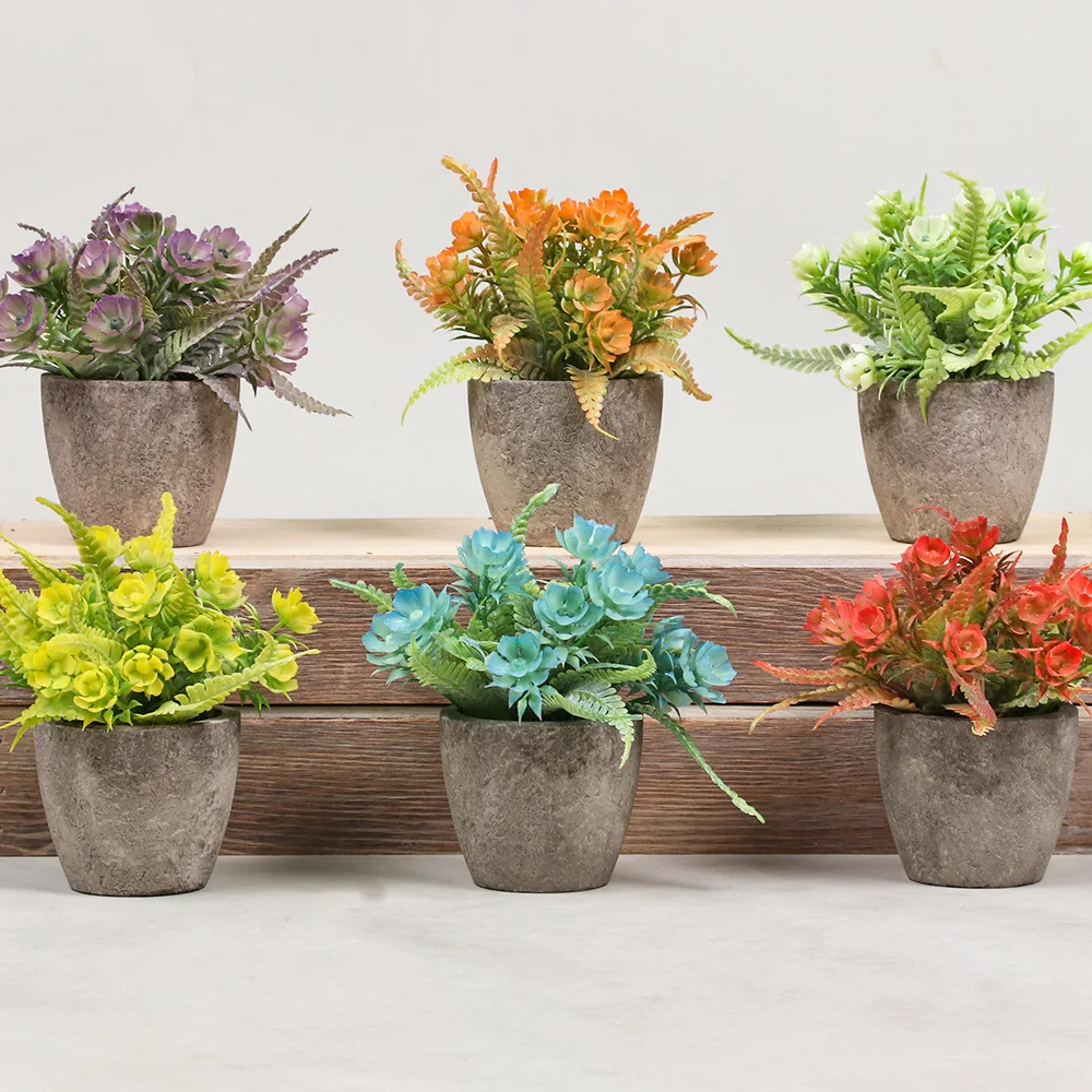 Small Potted Plants Mini Artificial Small Flower Faux Greenery Plants Indoor Lavender Pot for Garden Balcony Office Home Decor