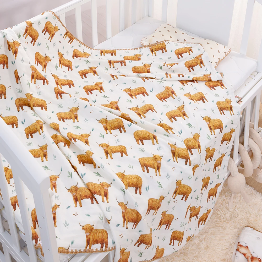 Elinfant OEKO Super Soft 120*110cm 70% bamboo 30% cotton 4 layer digital print Muslin blanket