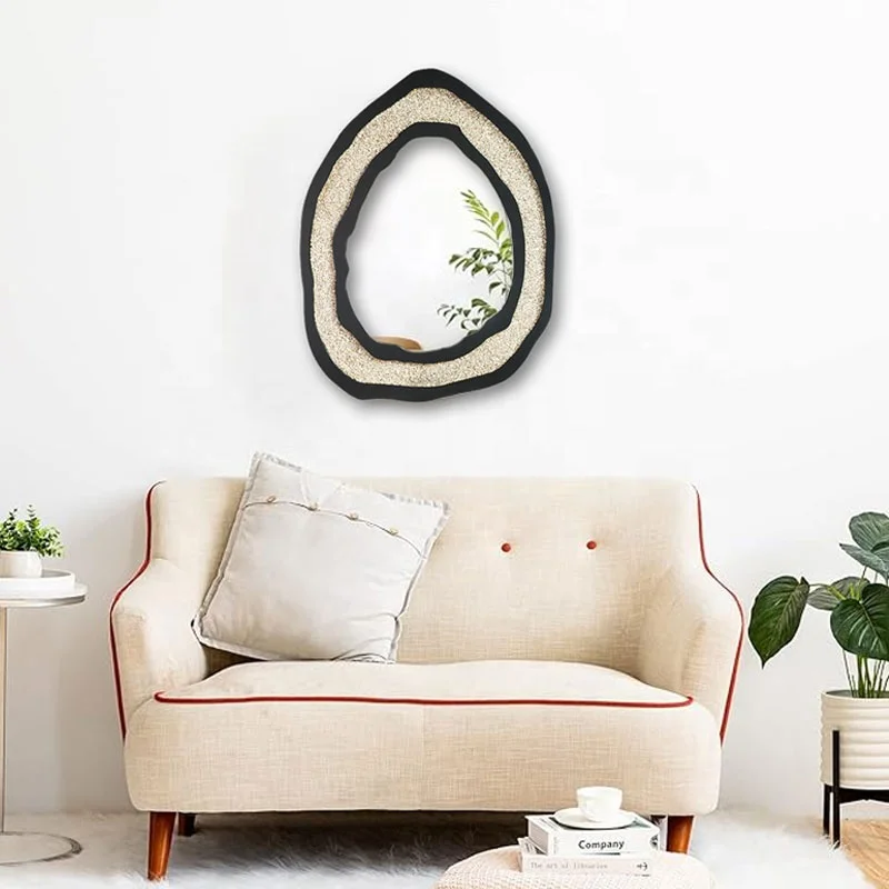 Wholesale Custom Shell Powder Creativity Best Luxury Decorative Wall Mirror Acrylic Crushed Stone Decor Mirror