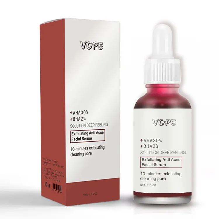 Private label skin care aha 30% bha 2% peeling solution whitening brightening hyaluronic acid face serum