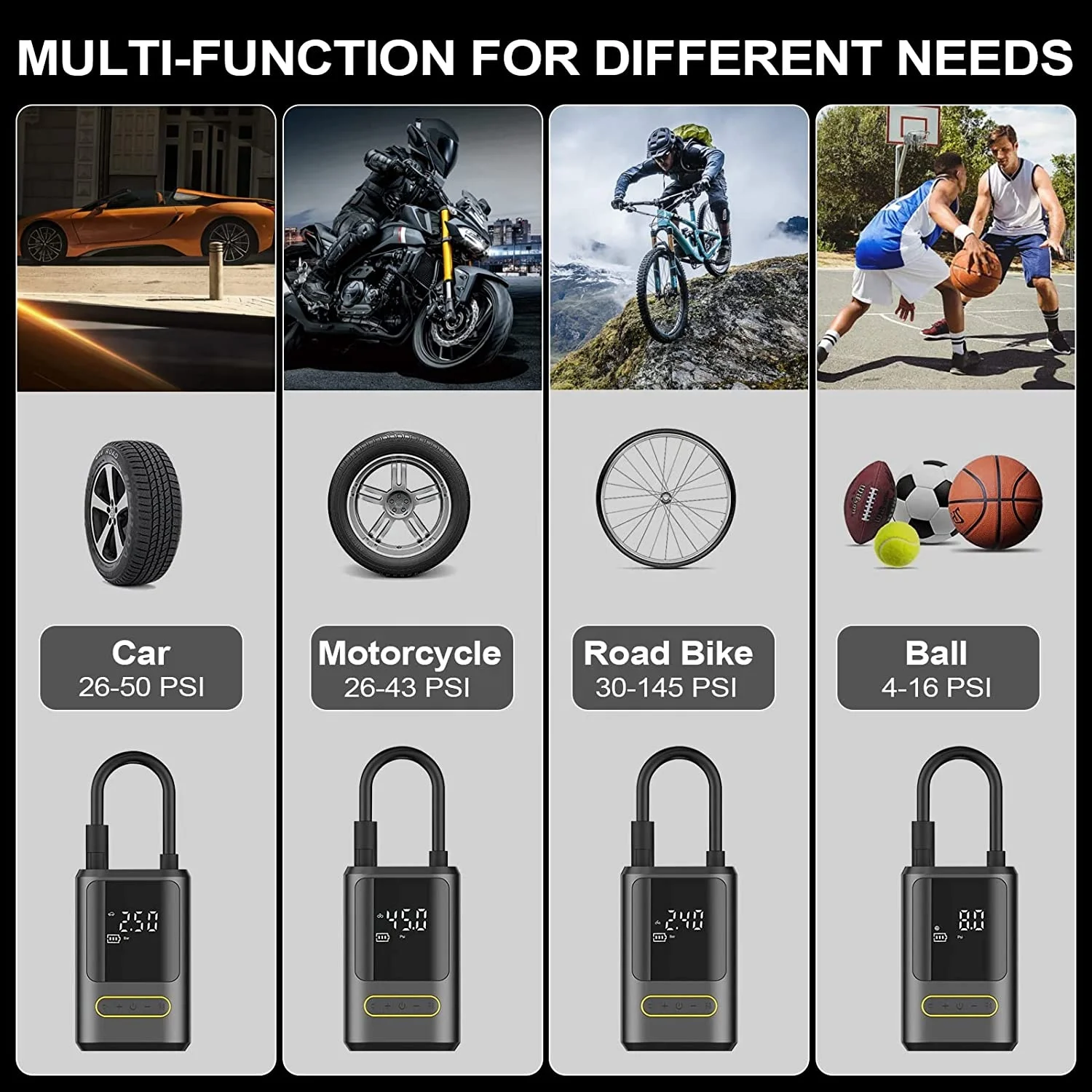 Latest China New Model Wireless Battery LCD Dual Screen 150PSI Tire Inflator Portable Air Compressor Air Pump