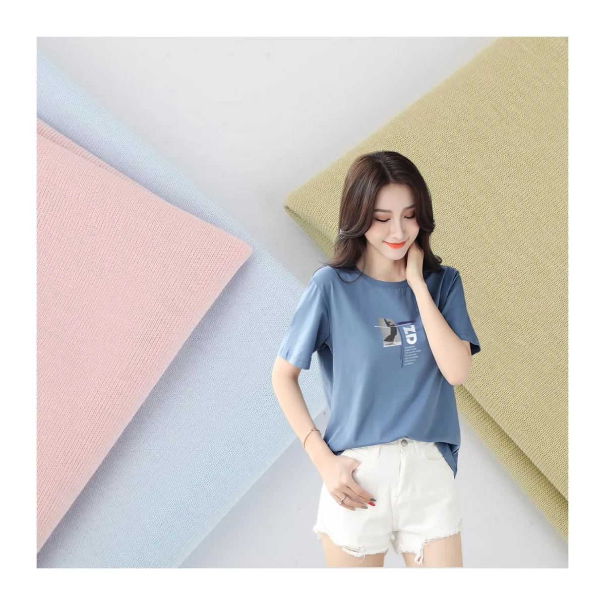 T-shirt Double Cloth 180gsm Lightweight 50s Cotton Nylon Fabric Knit Supplier Manufacturer