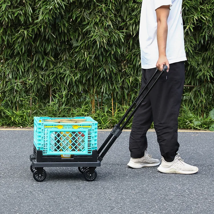 Eco-friendly 4-wheel Collapsible Rolling Shop Cart Convenient Foldable Supermarket Trolley for Shopping Plastic Folding
