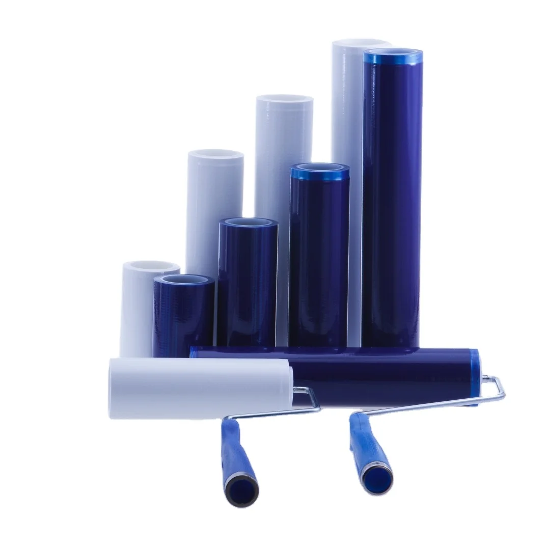 Blue White Dust Removal High Tackiness Peelable PE Adhesive Cleanroom ESD Sticky Roller For Floor Industrial LCD PCB